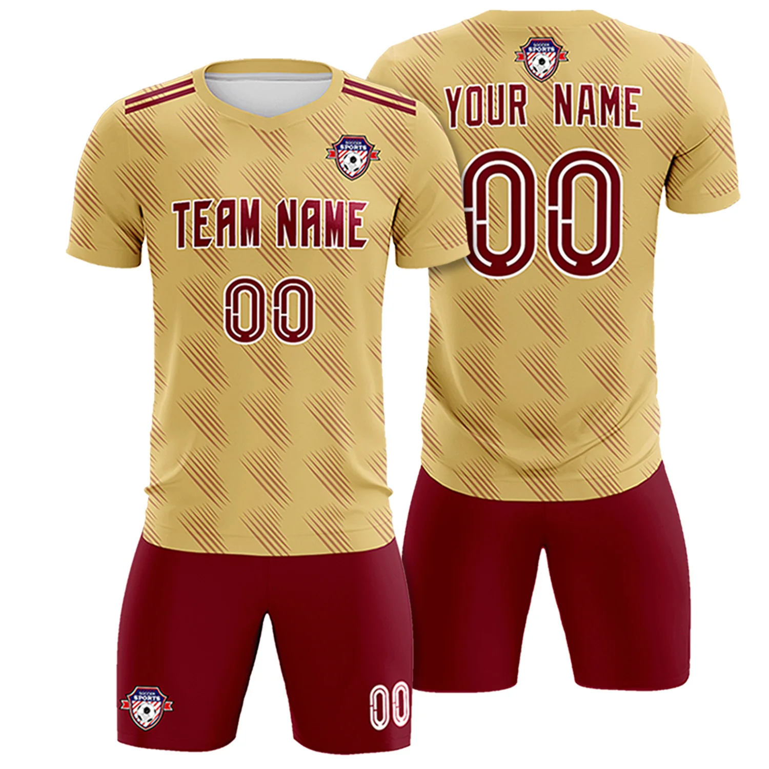 Custom Khaki Crimson Printing Outdoor Tracksuit Soccer Sets Jersey