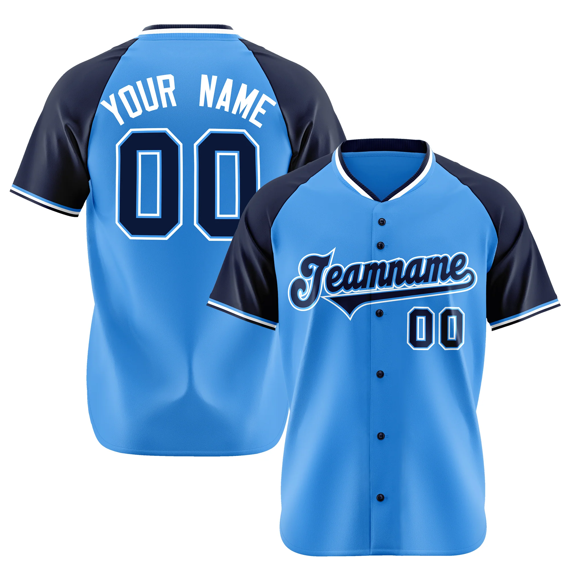 Custom Blue Navy-White Authentic Colored Buttons Baseball Jersey