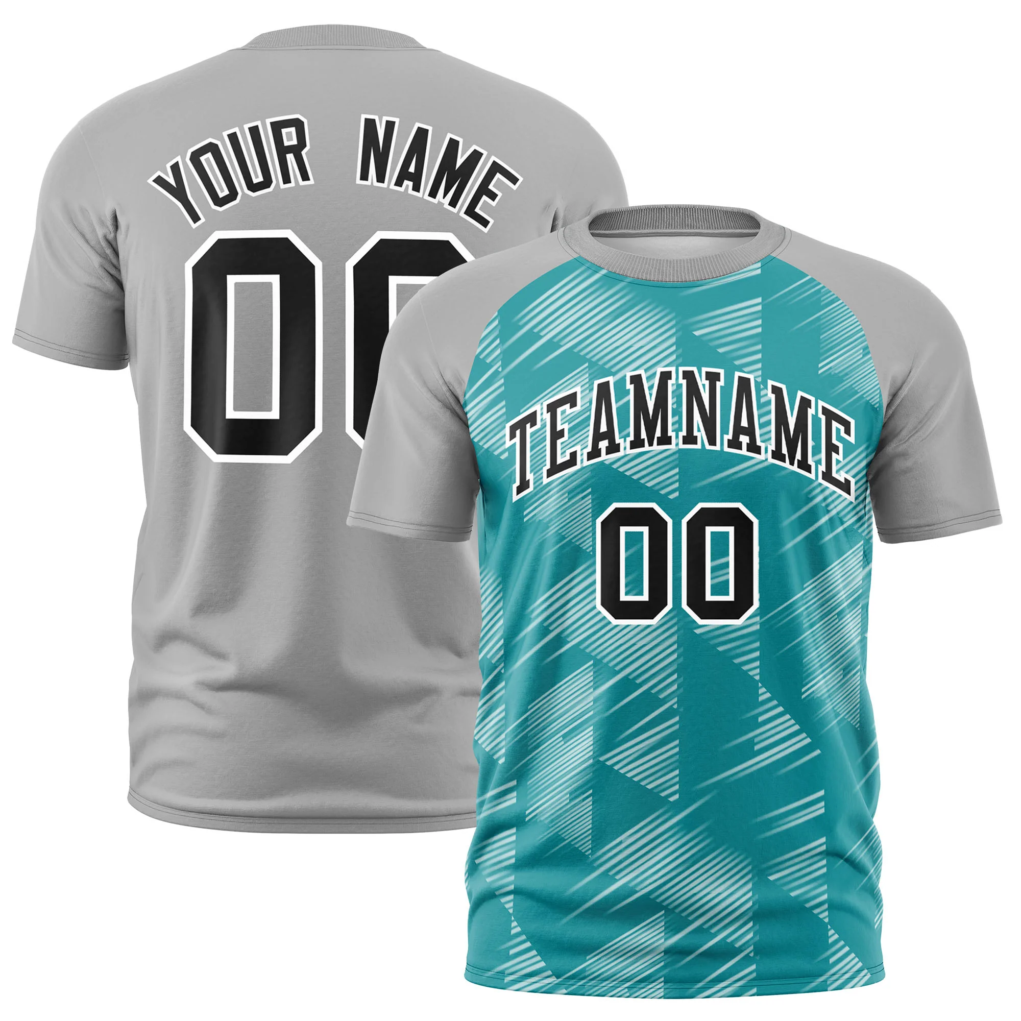 Custom Aqua Gray Crew neck Triangular Shapes Design Performance T-Shirt