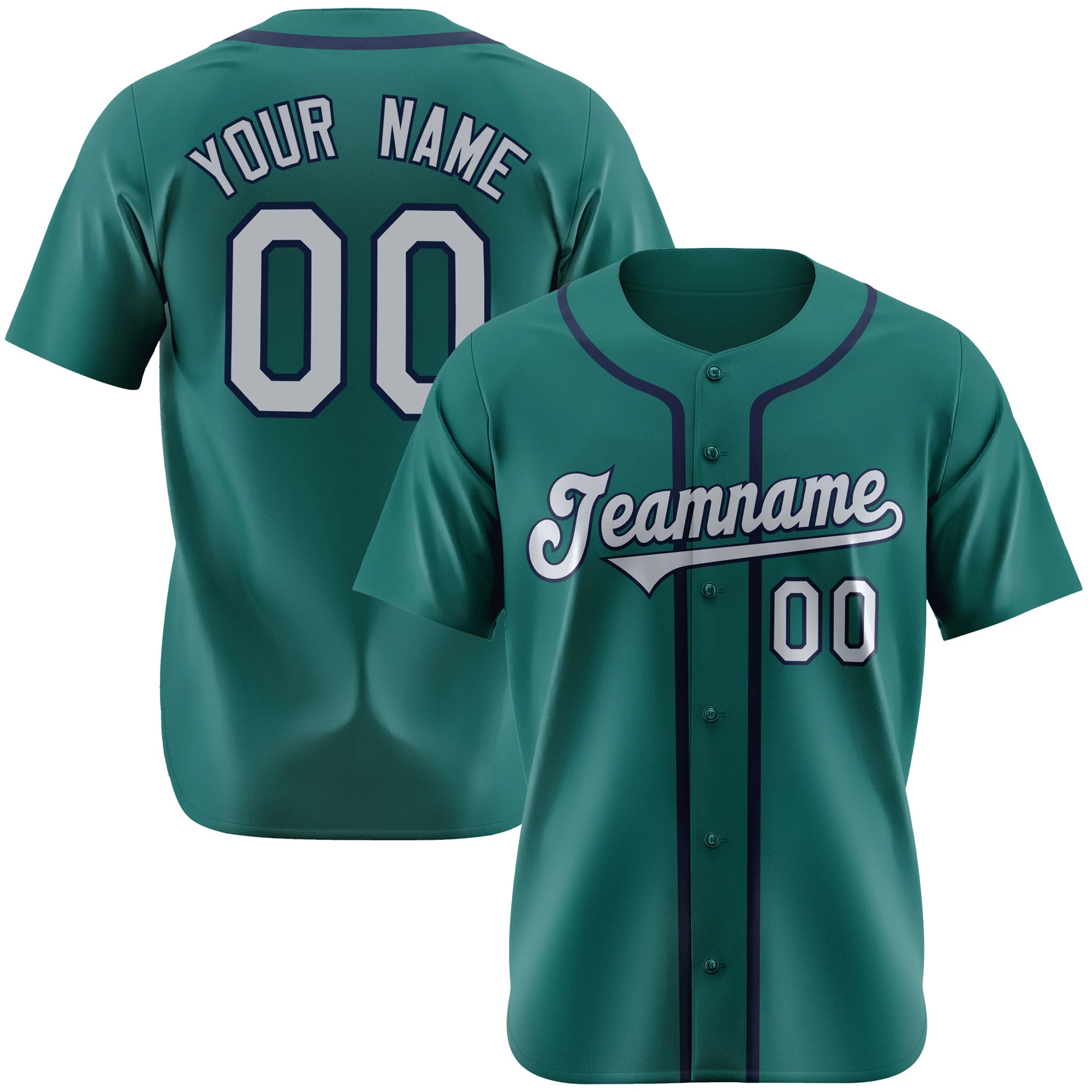 Custom Aqua Gray-Navy Authentic Baseball Jersey